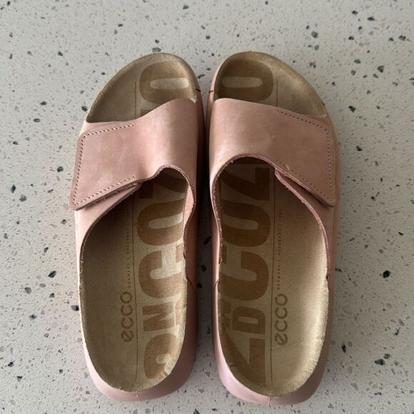 Ecco 2nd Cozmo Blush Pink Slide Sandals Nubuck Leather Casual Minimalist Size 37 - Picture 2 of 8